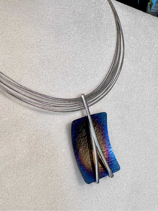 Annabel Design Jewelry - Annabel Design Multi-Strand Necklace with Blue-Purple Titanium Pendant